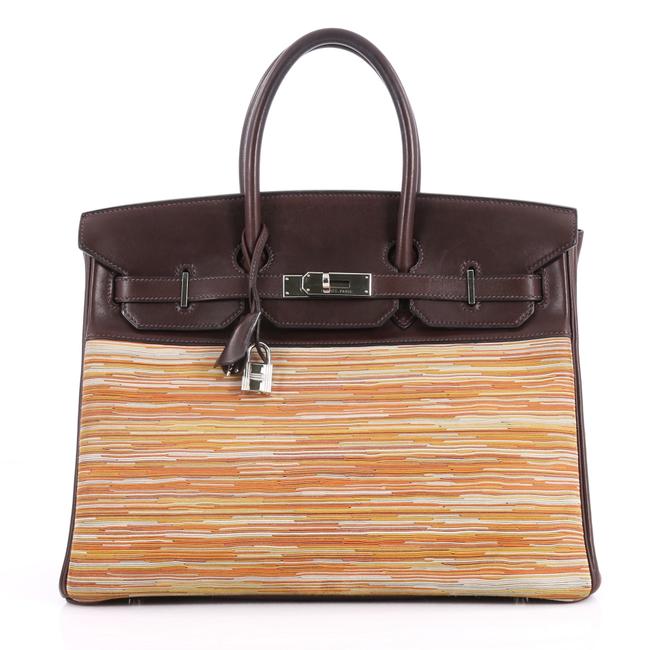 Hermes Birkin Handbag Evercalf 35 Vibrato and Ebene Leather Tote