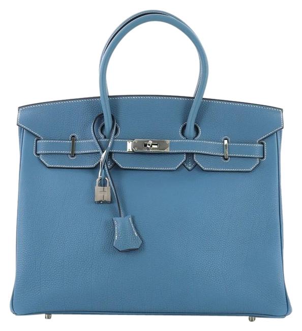 Hermes Birkin Handbag Jean Togo with Palladium Hardware 35 Blue Leather Tote