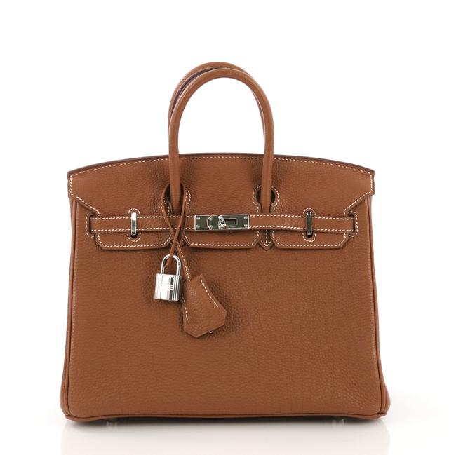 Hermes Birkin Handbag Togo with Palladium Hardware 25 Gold Brown Leather Tote