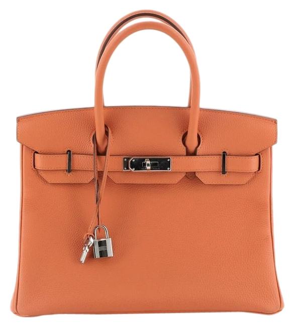 Hermes Birkin Handbag Togo with Palladium Hardware 30 Orange Leather Tote