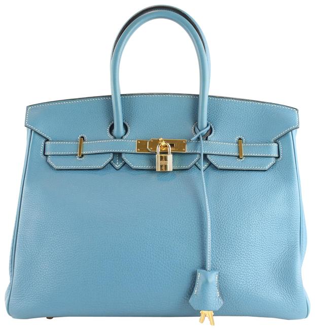 Hermes Birkin Jean Clemence "35" 1hz0904 Blue Leather Satchel