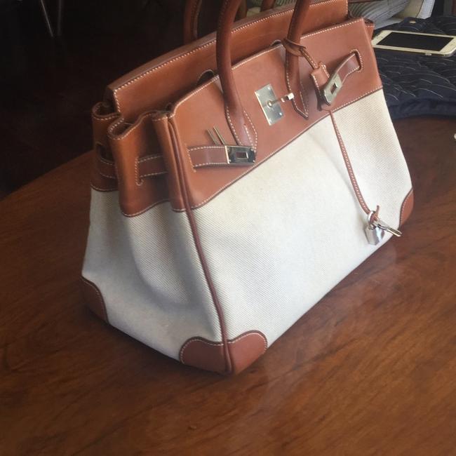 Hermes Birkin Natural Barenia Leather and Toile Satchel