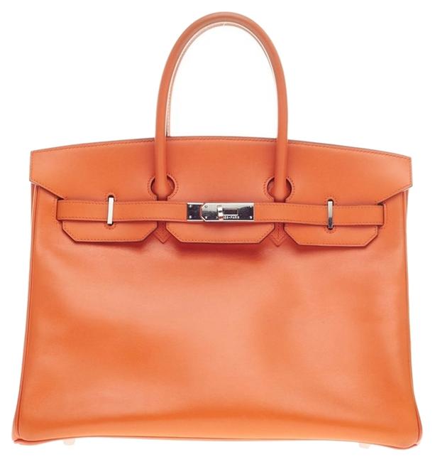 Hermes Birkin Box Orange Calf with Palladium Hardware 35 Tote
