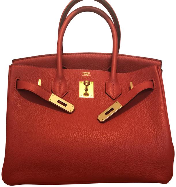 Hermes Birkin Red Rouge Tomate Clemence Leather Tote