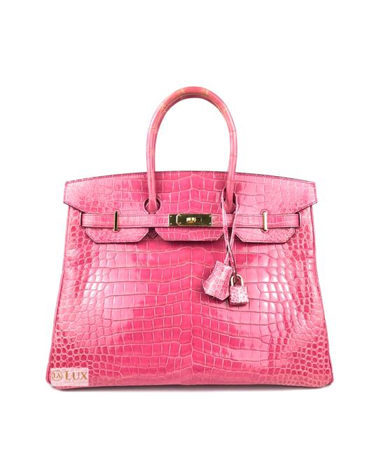 Hermes Birkin Rose Tyren Ghw Pink Crocodile Satchel