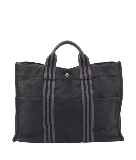 Hermes Black &amp; Grey 152582 Blackxgrey Canvas Tote