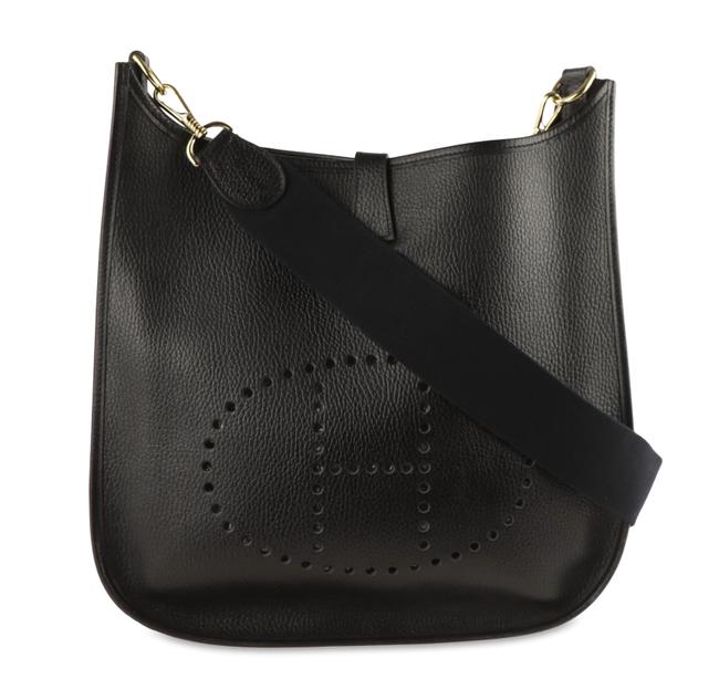 Hermes Black Clemence Leather Evelyne I GM Shoulder Bag