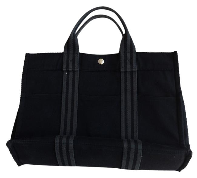 Hermes Black Grey Canvas Tote