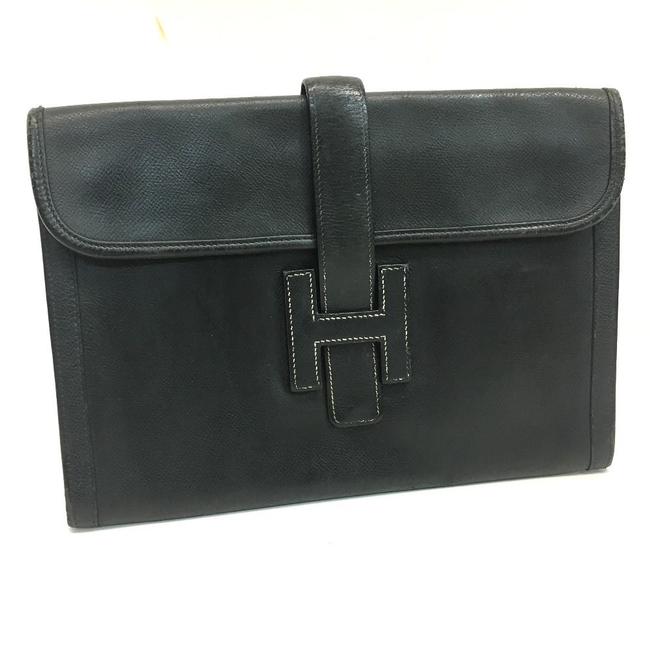 Hermes Jige Black Leather Clutch