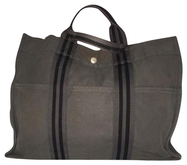 Hermes Blue Hzz13 164235 Grey Canvas Tote