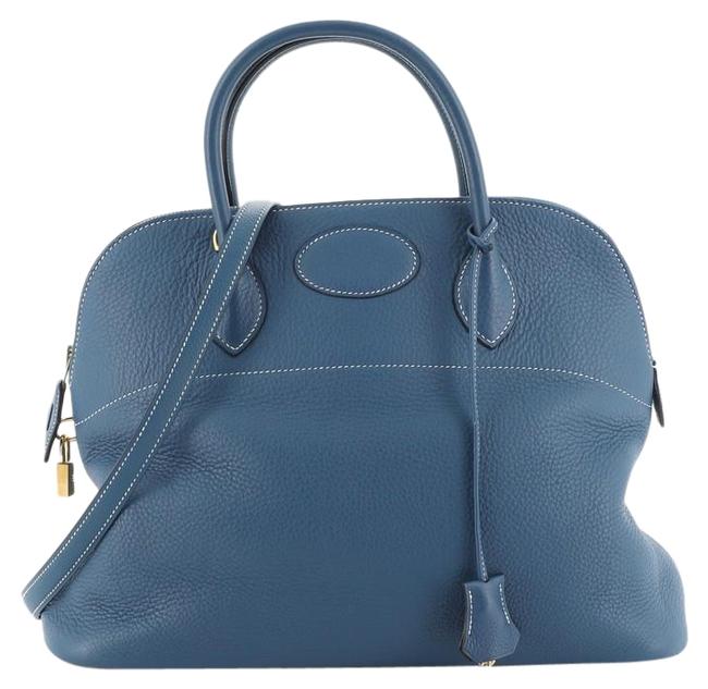 Hermes Bolide Clemence 31 Blue Leather Satchel