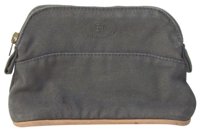 Hermes Cosmetic Case Bolide Grey Canvas Clutch