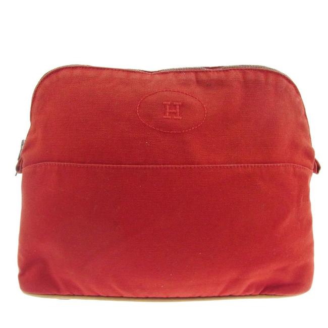 Hermes Bolide Leather Vintage France M02052 Red Cotton Clutch