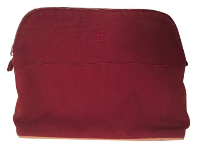 Hermes Toiletry Pouch Bolide Red Canvas Toile Clutch