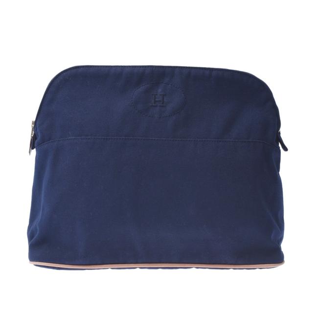 Hermes Bollide Pouch Blue Unisex Navy Canvas Clutch