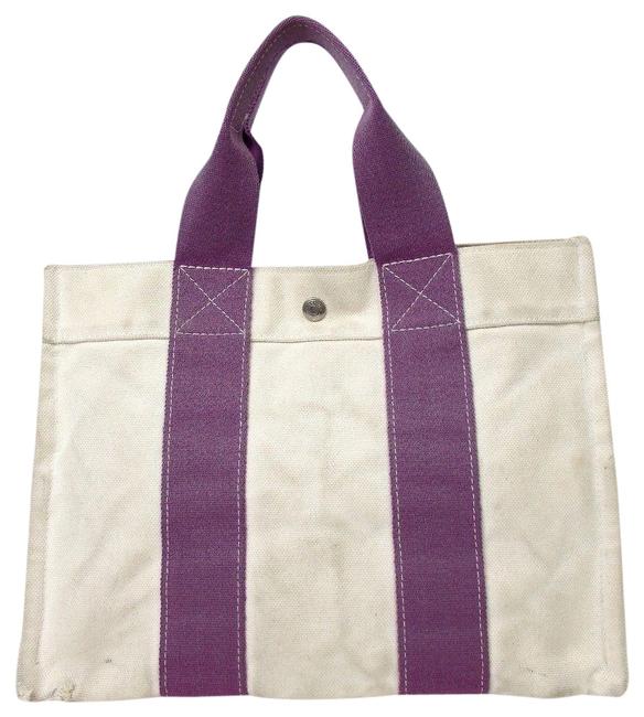 Hermes Bora Bora Pm Ivory Purple Canvas Tote