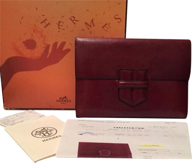 Hermes Brown / Burgundy Leather Clutch