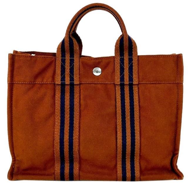 Hermes Brown Fourre Cotton Hand 112th160 Satchel