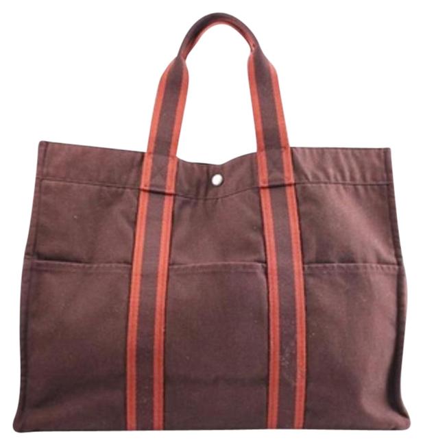 Hermes Burgundy Stripe 4her829 Tote