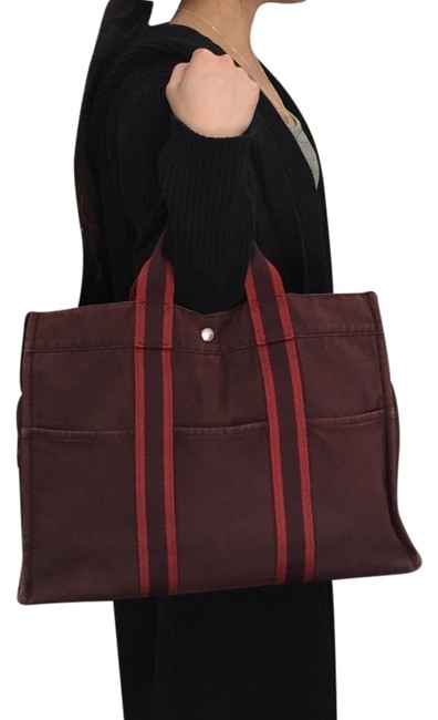 Hermes Burgundy Tote Red Clutch