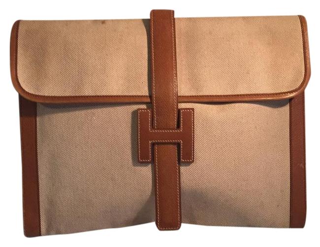 Hermes Bussines Beige Canvas/Leather Clutch