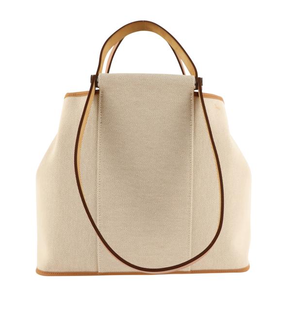 Hermes Cabag Beige Barenia Leather / Toile H Tote