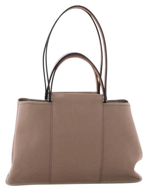 Hermes Cabag Elan Toile and 39 Taupe Leather Tote