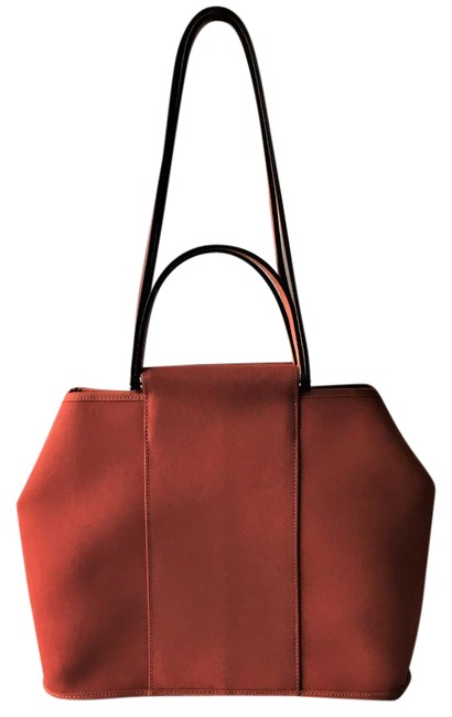 Hermes Cabag Toile Tote Rouge Venitien Leather and Canvas Satchel
