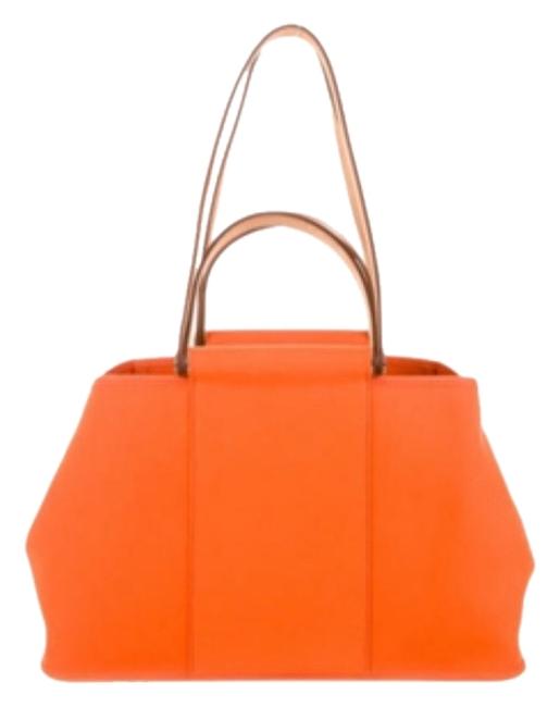Hermes Cabas Elan Orange Leather Trim Tote