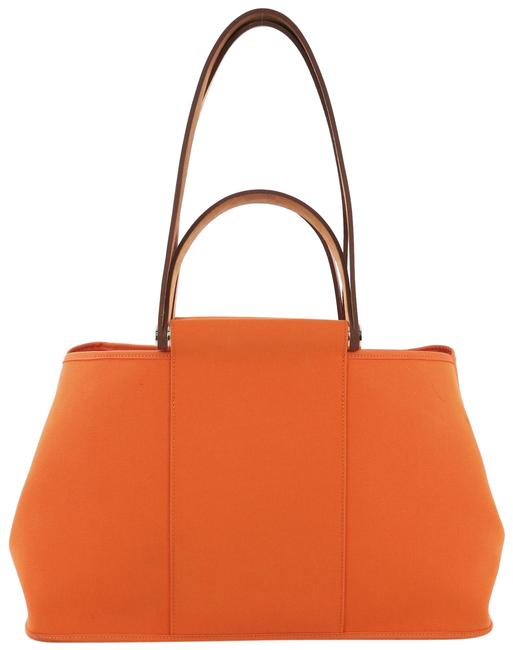 Hermes Cabas Elan Toile and 39 Orange Leather Satchel