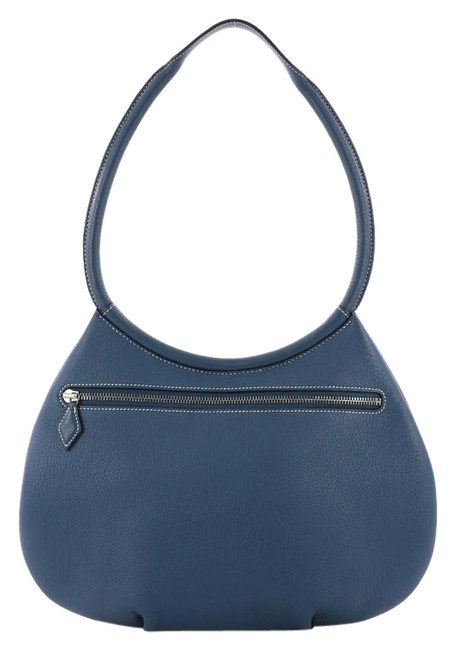Hermes Cacahuete Handbag Clemence Blue Leather Tote