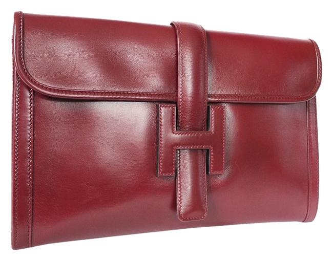 Hermes Jige Pm Bordeaux Box Claf Leather Clutch