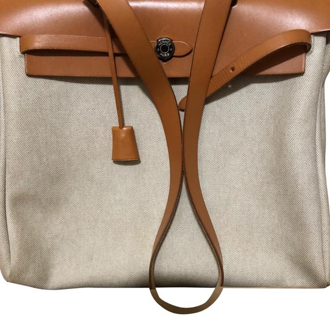 Hermes Canvas Beige Calfskin Leather Shoulder Bag