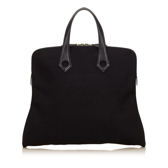 Hermes Cabas Canvas Black Fabric Shoulder Bag
