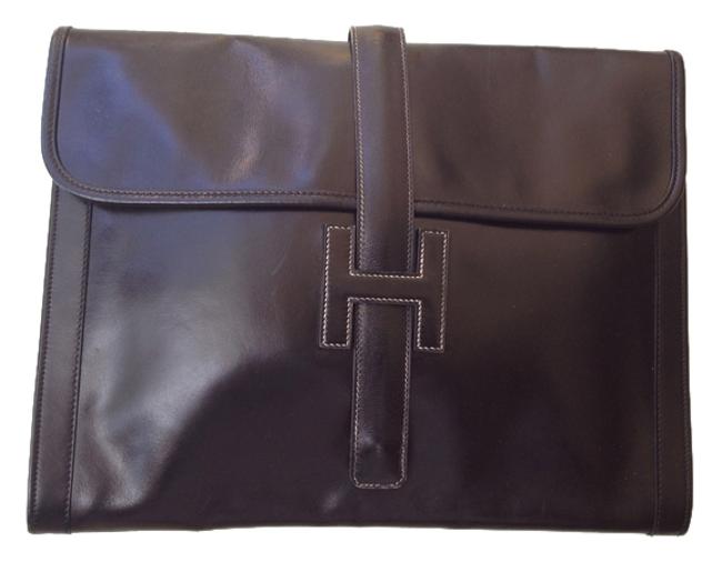 Hermes Clemence Jige Gm Black Leather Clutch