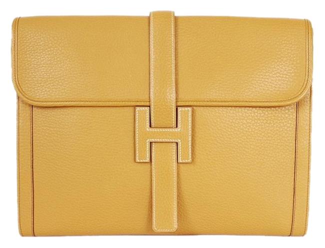 Hermes Clemence Jige Gm Camel Natural Leather Clutch