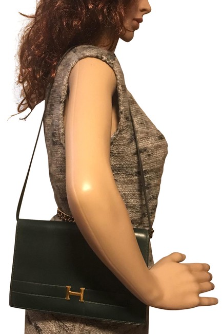 Hermes Dark Green Leather Shoulder Bag
