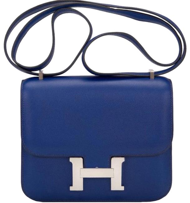 Hermes Constance Sapphire Swift 18cm Palladium Hardware Shoulder Bag