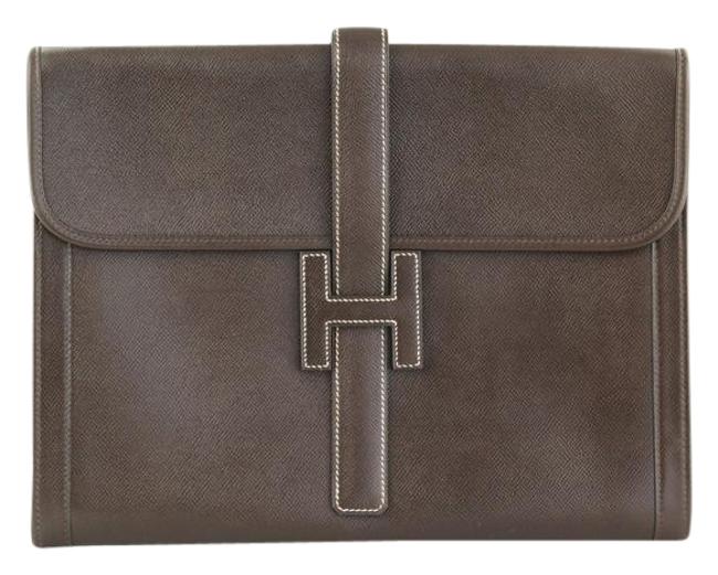 Hermes Couchevel Jige Gm Brown Leather Clutch