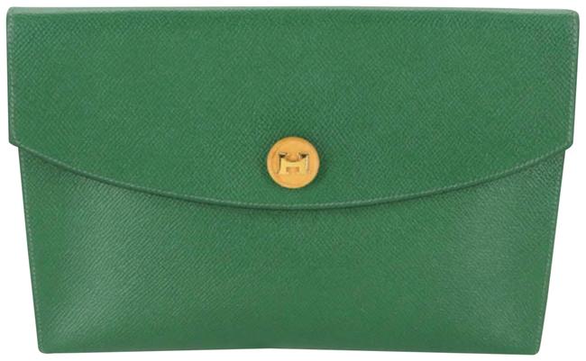 Hermes Courchevel Pochette Rio 867533 Green Leather Clutch