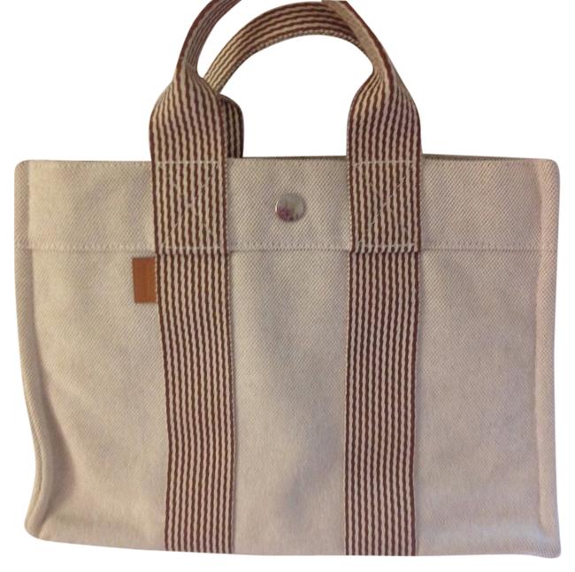 Hermes Cream and Brown Canvas Tote