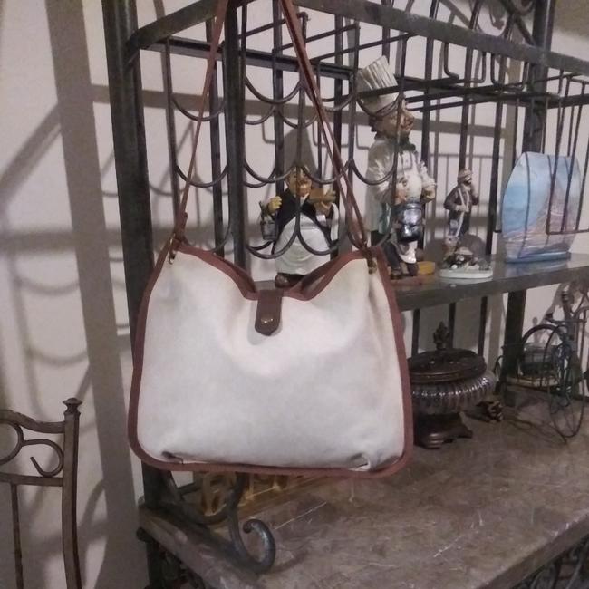 Hermes Cream/ Brown Canvas Cross Body Bag