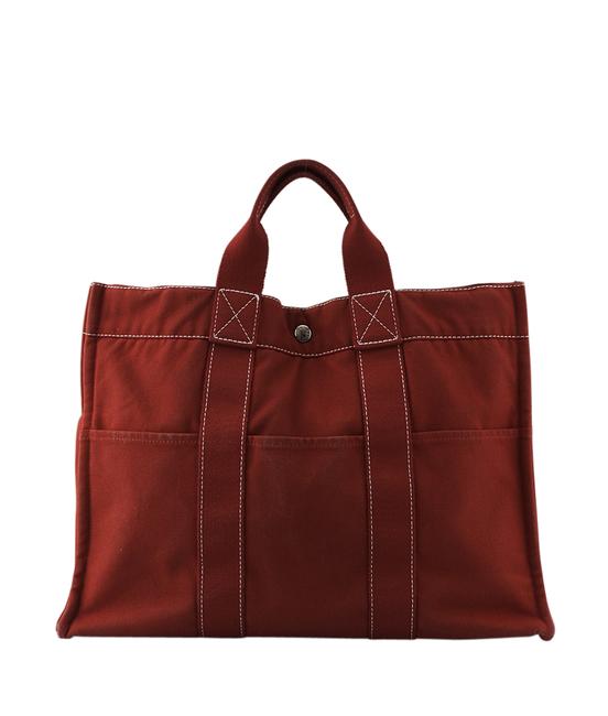Hermes Deauville 128560 Red Canvas Tote