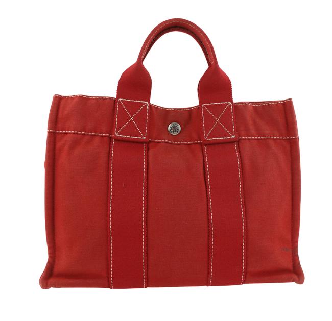 Hermes Deauville Pm Red Canvas Tote