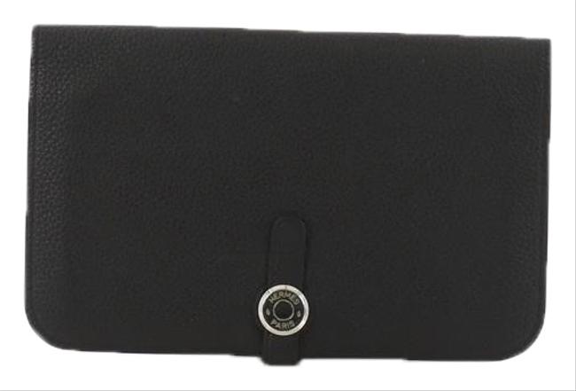 Hermes Dogon Duo Combined Wallet Black Leather Wristlet
