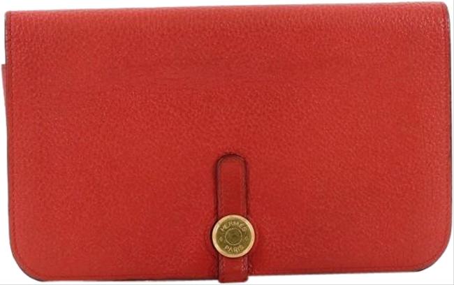 Hermes Dogon Duo Combined Wallet Orange Leather Clutch