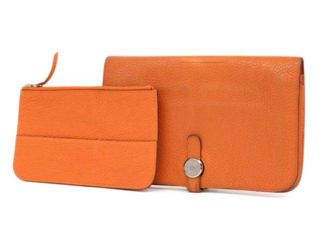 Hermes Dogon Duo Wallet Set 232790 Orange Leather Clutch