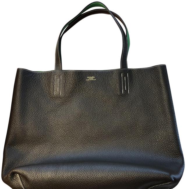 Hermes Double Sens 45 Green / Brown Leather Tote
