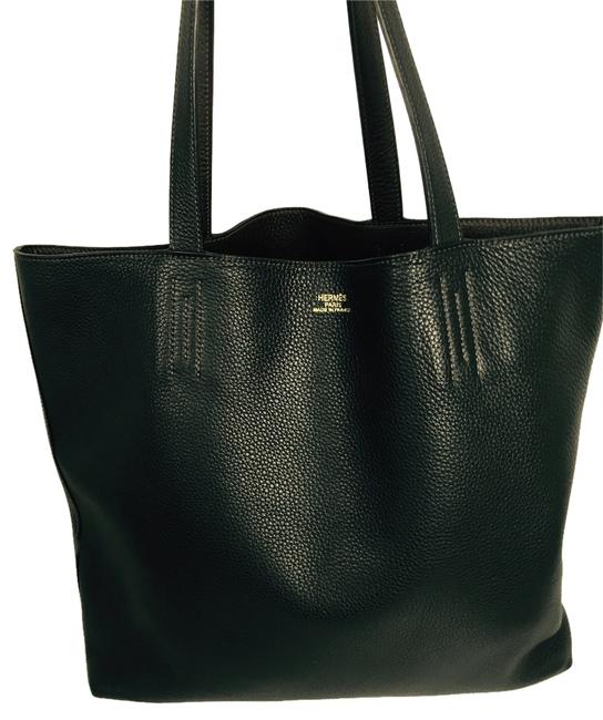Hermes Double Sens Black and Brown Leather Tote