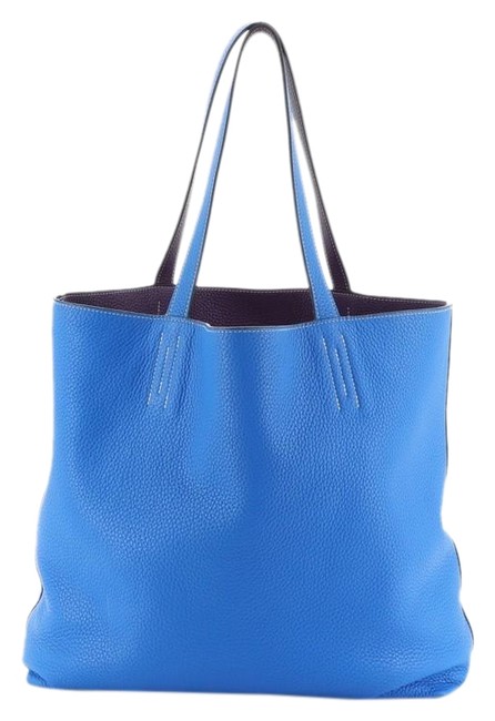 Hermes Double Sens Clemence 36 Blue Leather Tote